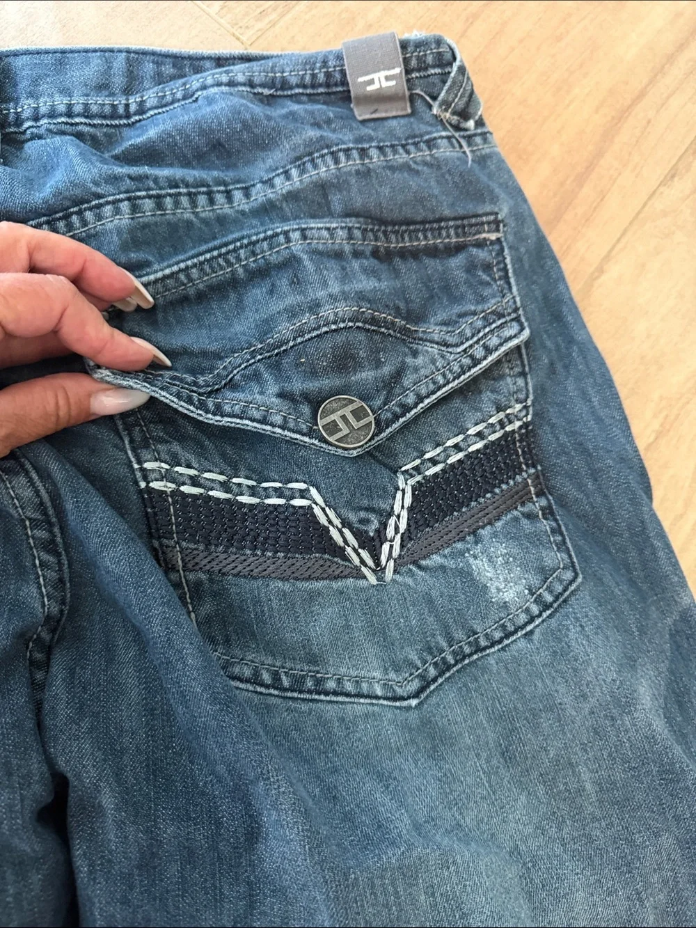 Men's Dark Blue Distressed Slim Jeans